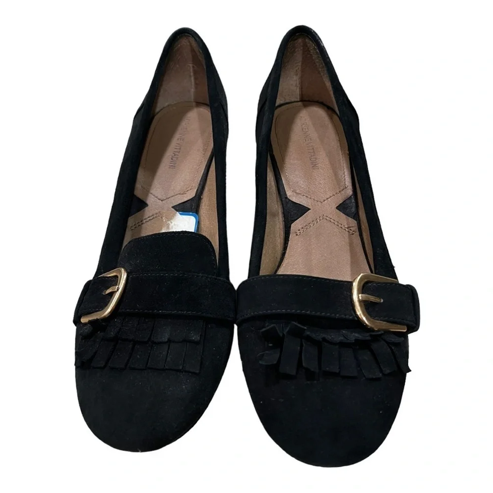 Adrienne Vittadini Black Suede Ginty Pumps Size 10 Block Heel Loafer Buckle